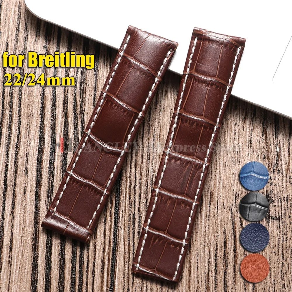 22mm 24mm Echtes Leder Rindsleder Uhrenarmband für Breitling Armband Wasserdichtes Armband Männer Frauen Ersatzarmband Armband