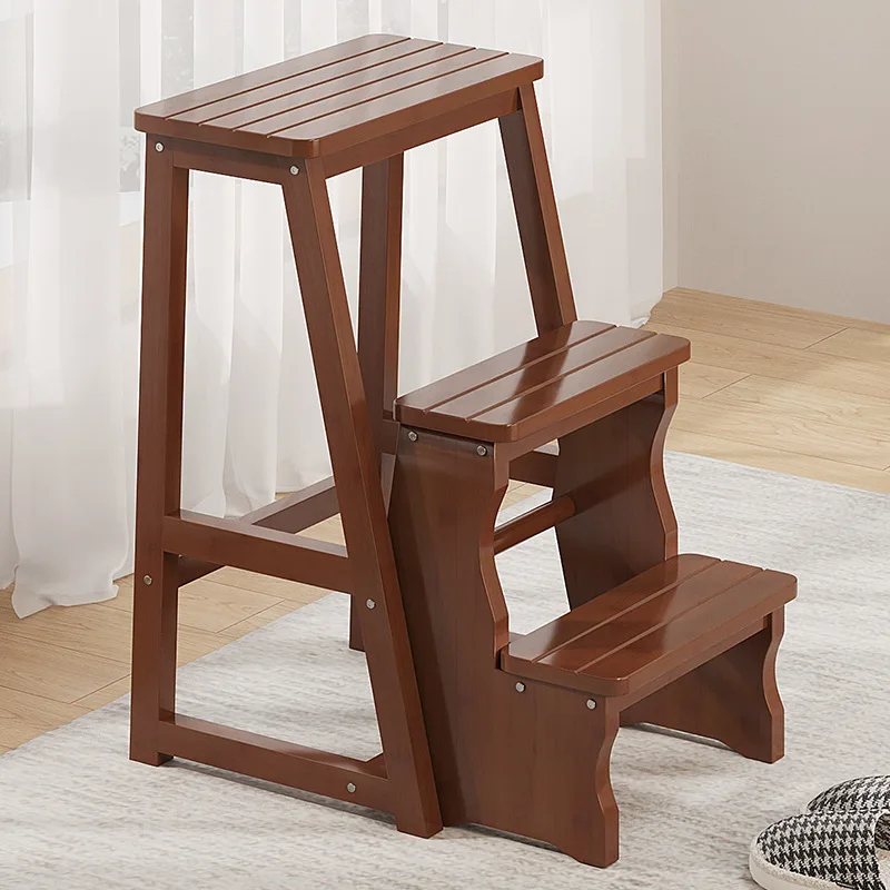 Step Stools & Step Ladders Kitchen Furniture, Multifunctional Dual‑Use Climbing Chair Folding 3‑Step Indoor Wooden Ladder Stool`