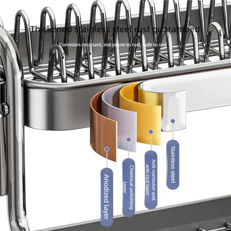 Stainless Steel Kitchen Shelf Multilayer Dish and Plate Drainer Multifunctional Dinnerware Organizer Non Slip Countertop Rack