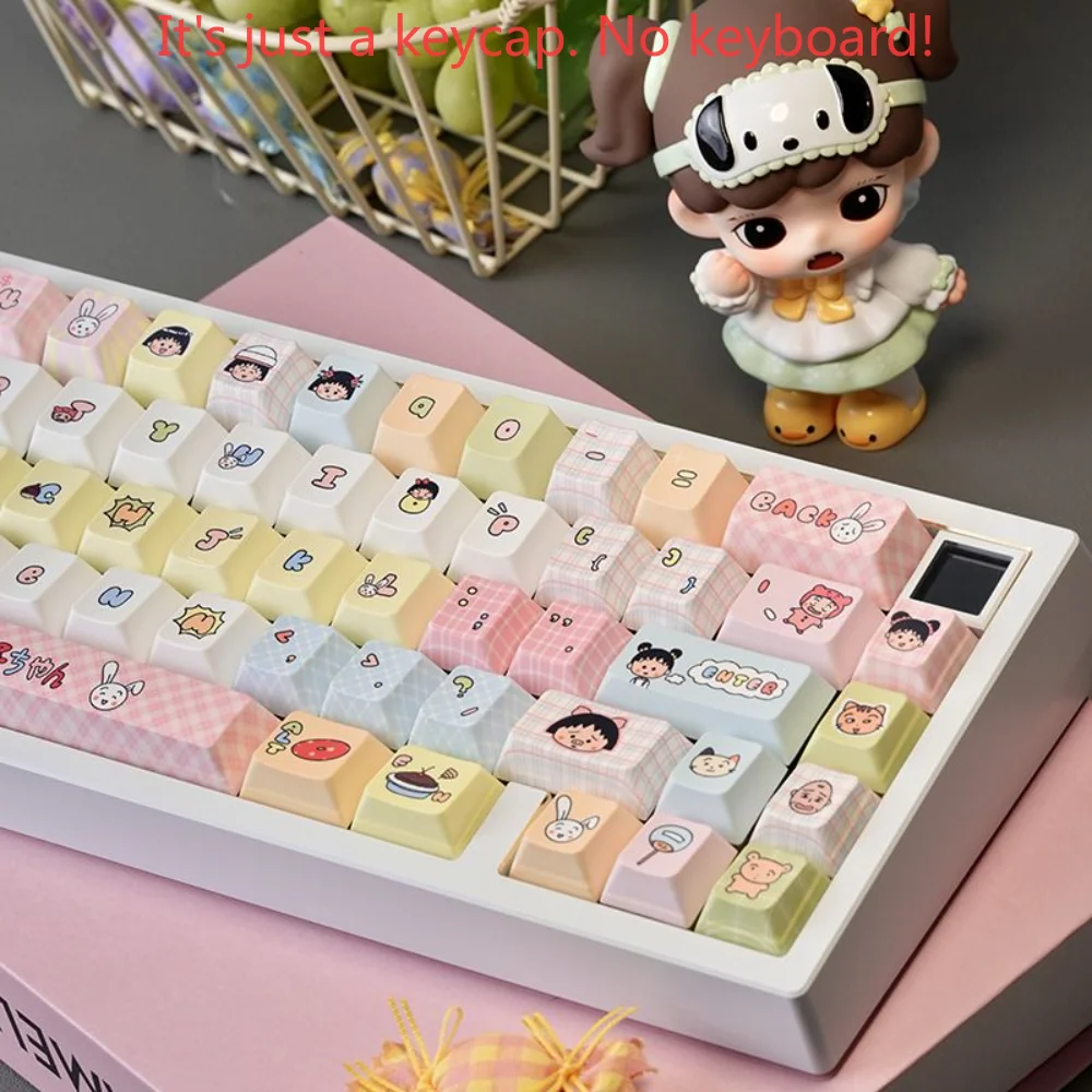 Little Maruko Cute Keycap PBT 130 Key Cherry MOA Anime Cartoon Theme Suitable for Mx Gateron Kailh Switch Mechanical Keyboard