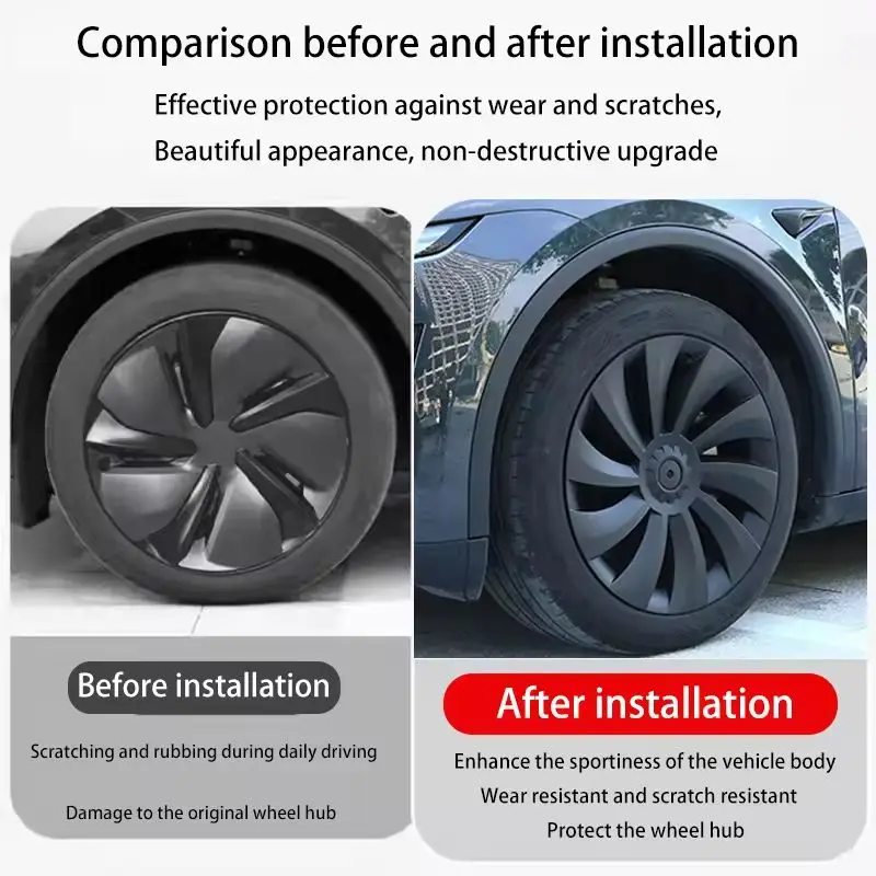 19 بوصة عجلة Hubcap غطاء ل جديد تسلا نموذج Y Juniper 2025 + محور قبعات الأداء غطاء عجلة كامل حافة غطاء اكسسوارات 4 قطعة