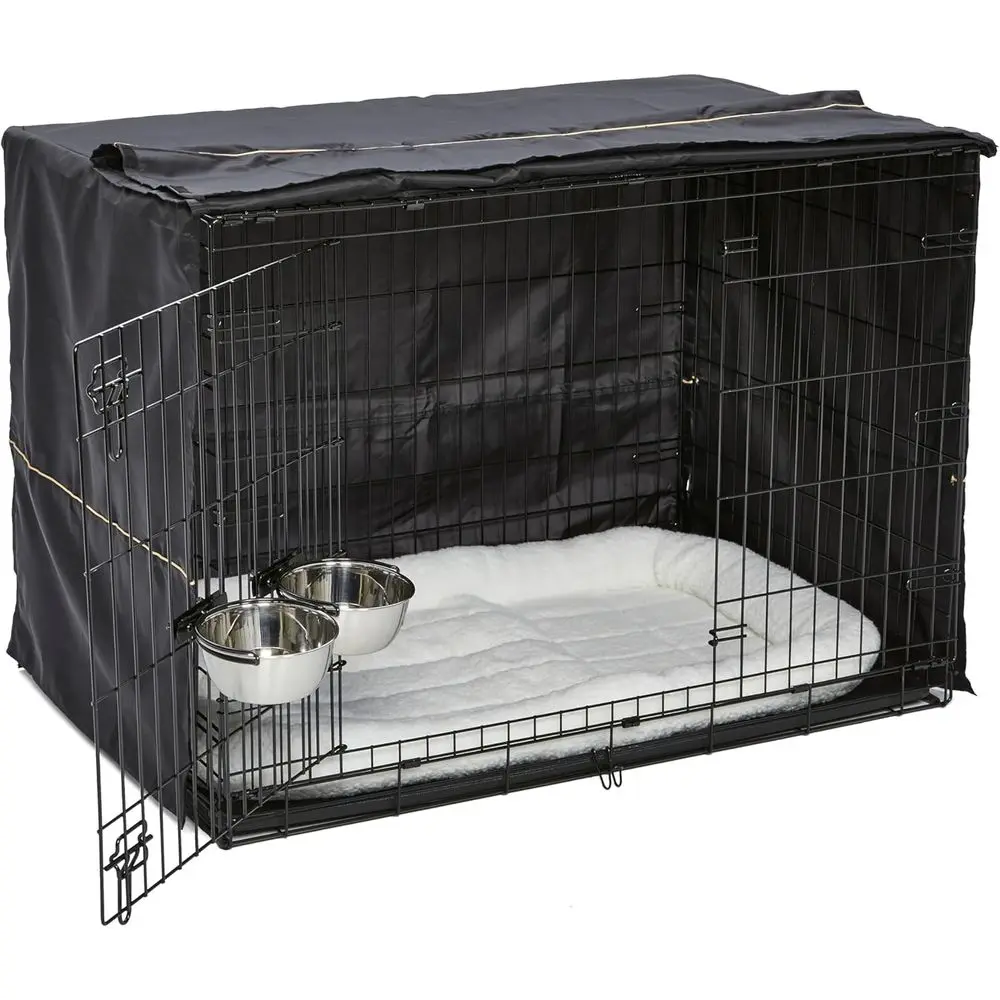 

iCrate Starter Kit, 42-inch Dog Crate Bundle for Large Dogs, Includes Cage, Pet Bed, 2 Bowls and Privacy Cover