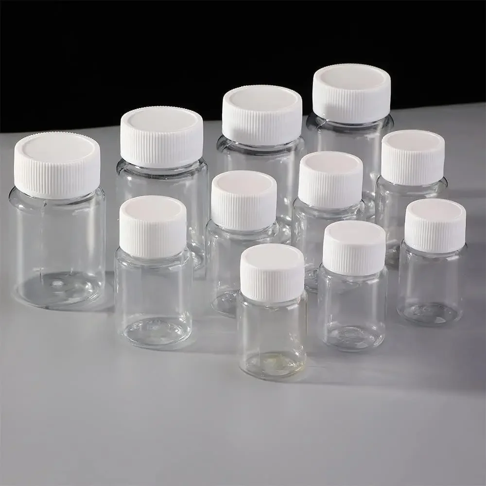 50PCS 15ml - 100ml Empty Clear Plastic PET Medicine Piller Bottles Packing Botes Solid Powder Reagent Seal Samples Containers