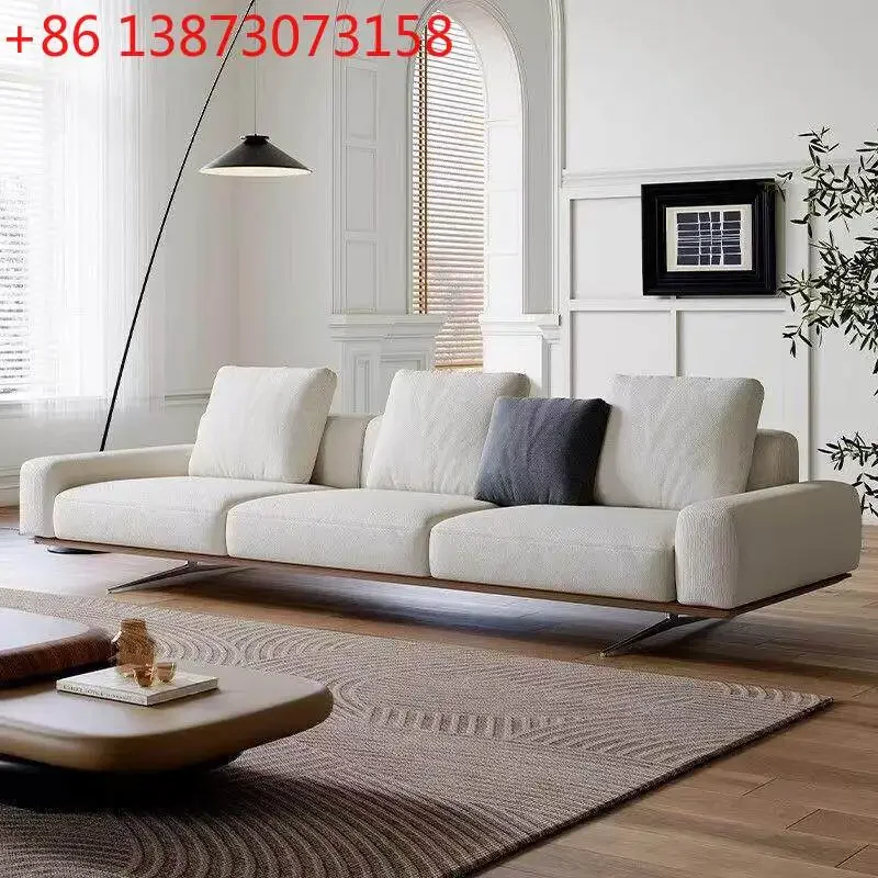 

Italian minimalist modern minimalist living room straight row sofa large flat floor square sofa villa high-end fabric sofa