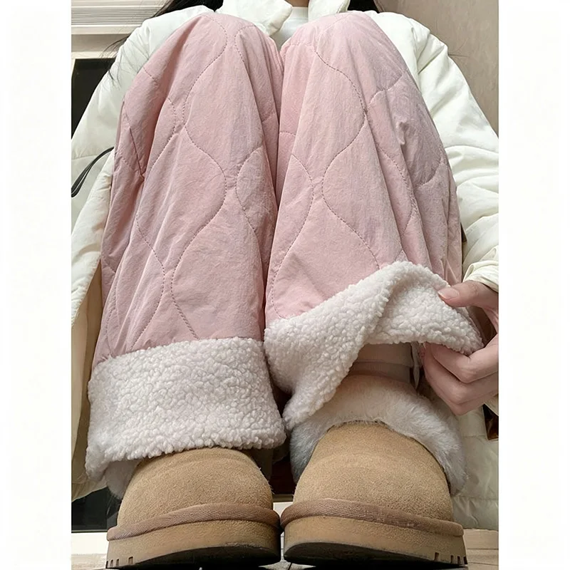 Winterhosen für Mädchen aus dickem Baumwollstoff, warme, hochtaillierte Plüschhosen für Damen, modische Samt-Thermohosen.
