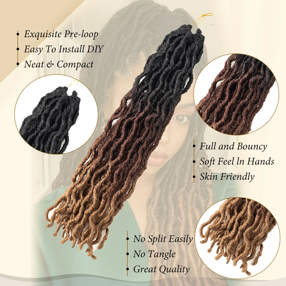 Deusa Faux Locs Crochet extensões de cabelo, ondulado Gypsy Locs, Ombre Soft Locs, raízes africanas, cabelo sintético trança, 18"