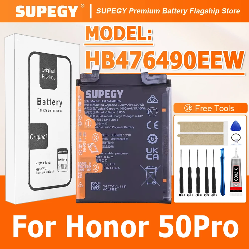 100% New HB476490EEW Battery For Honor 50Pro(The phone needs to be updated to the latest system) Phone batteries + Free Tools