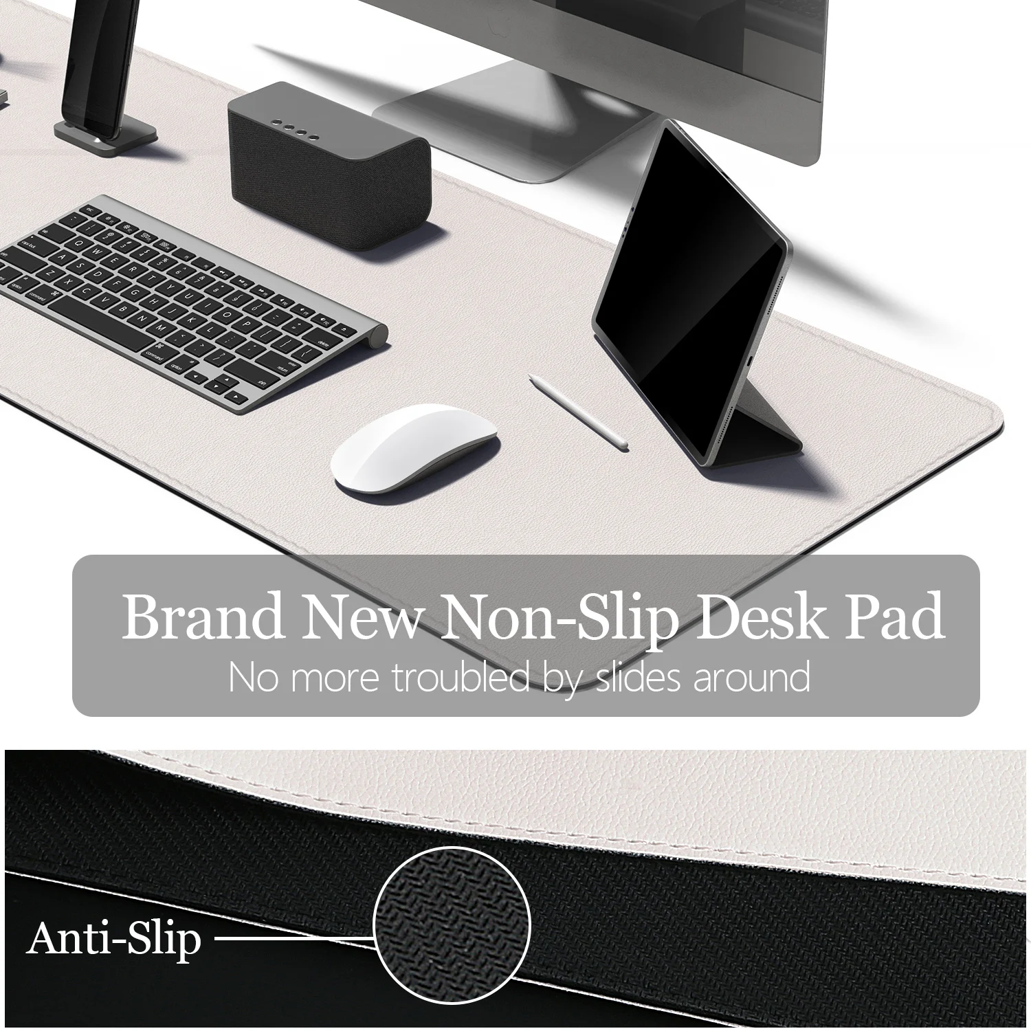 Large Mouse Pad, Desk Mat Leather Office Desk Pad Keyboard Mat with Stitched Edges, with Non-Slip Waterproof Rubber Base