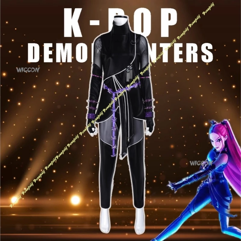 Juego de Anime KPop Demon Hunters Mira Fight, disfraces de Cosplay, peluca para niñas, ropa, mono negro, conjunto de fiesta para mujeres, Navidad y Halloween
