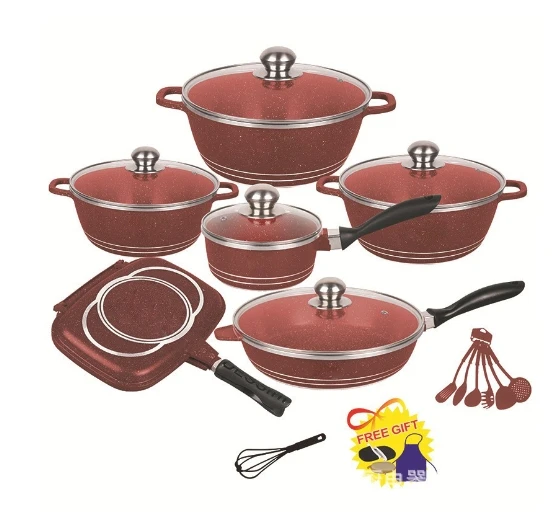 23Pcs Non-Stick Cookware Sets Die-Cast Aluminum With Spiral Bottom And Glass Lid For Home Cooking-Wholesale