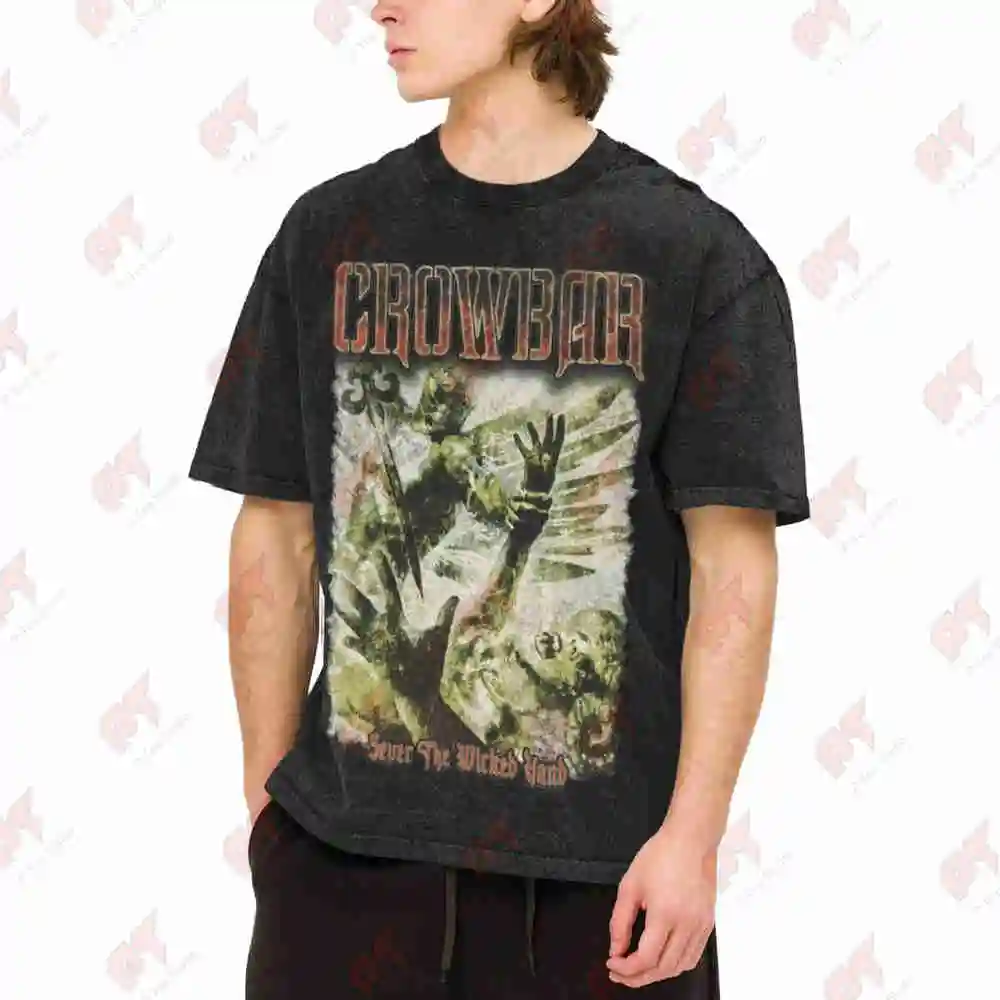 Crowbar Sever The Wicked Hand Vintage Washed Tee Pure Cotton T-Shirt