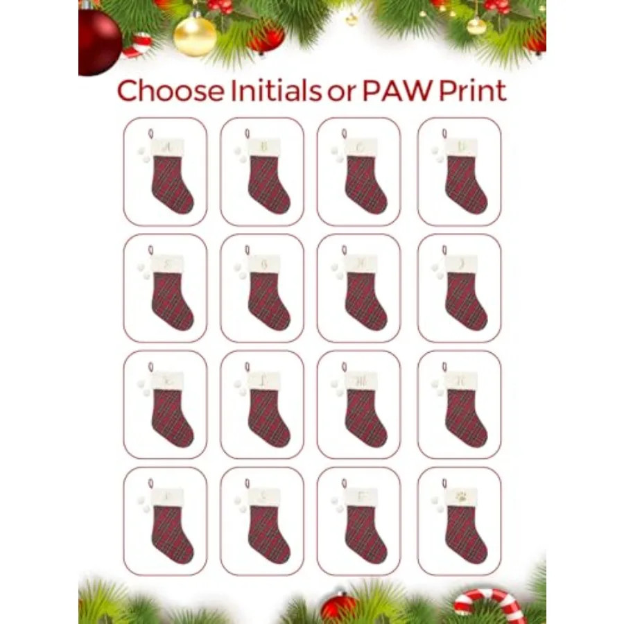 20" Classic Plaid Christmas Stockings Initial Monogram Embroidered Stockings with Pom Pom Ball for Christmas Fireplace Decor an - view 4