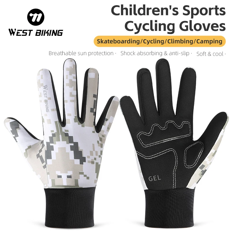 

WEST BIKING Cycling Gloves Children's Full Finger Gloves Safety Riding Bike Breathable Soft Motorcycle Children Gloves Supplies