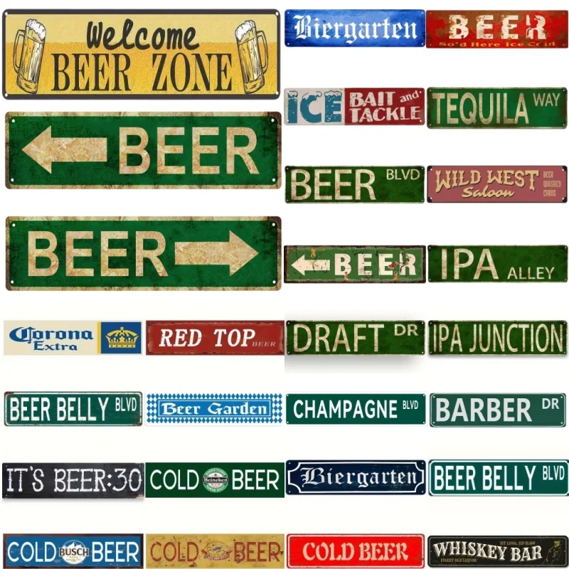 Beer Vintage Metal Tin Sign Poster Plate Cold Beer Metal English Language Wall Hanging Bar Decor for Man Cave Cafe Living Room