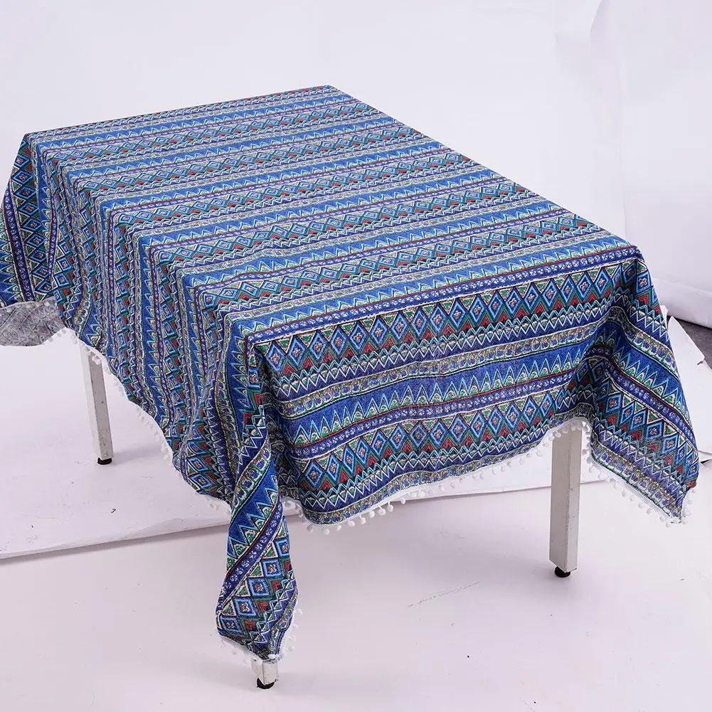 Flower Printed Table Cover with Tassels Cotton Linen Table Cloth Naturally Breathable and Comfortable nappe de table Luxury