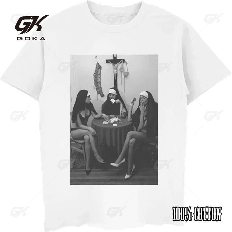 Sexy Nun Graphic T Shirts Man Tees Fashion Trend Tshirt Casual Street Nude Print Women Oversized Exciting Men Clothing