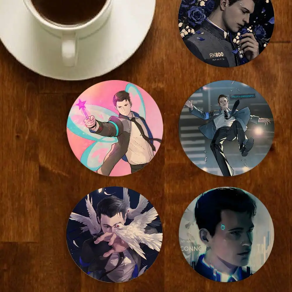 Game D-Detroit B-Become Human Wood Coaster Mug Tea Coffee Cup Pad Heat Resistant Placemats Tableware Decor