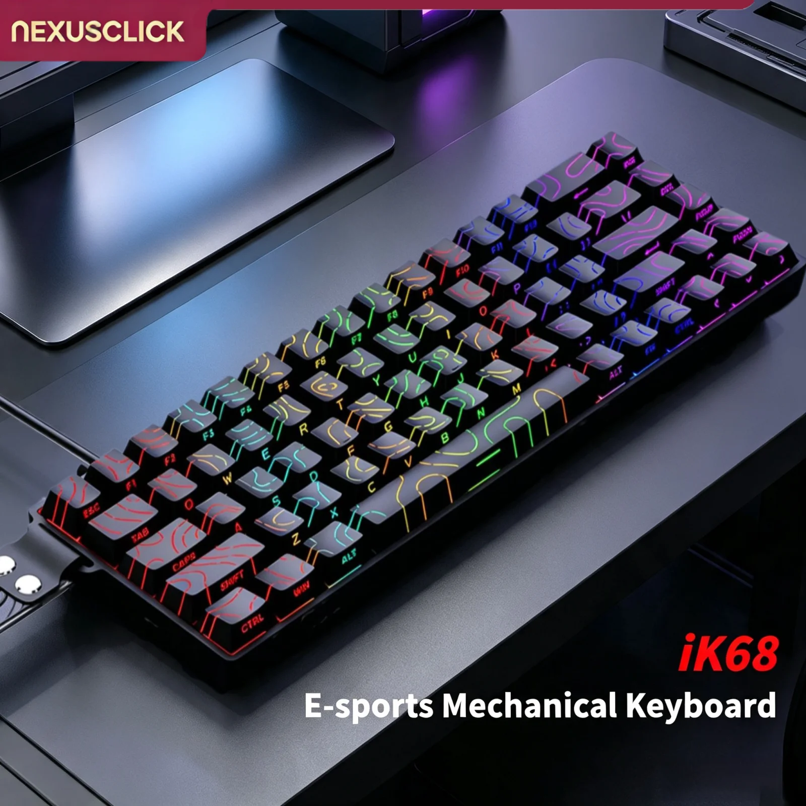 nexusclick-ik68-e‑sports-メカニカルキーボード-ホットスワップ対応スイッチ-サイド刻印キーキャップ-rgb-デタッチャブル-type‑c-ゲーミング・ワーク用