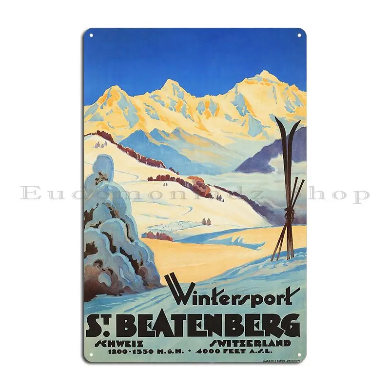 Wintersport St Beatenberg Schweiz Ski 1929 Vintage Tourism Promotion Poster Metal Plaque Living Room Kitchen Tin Sign Poster