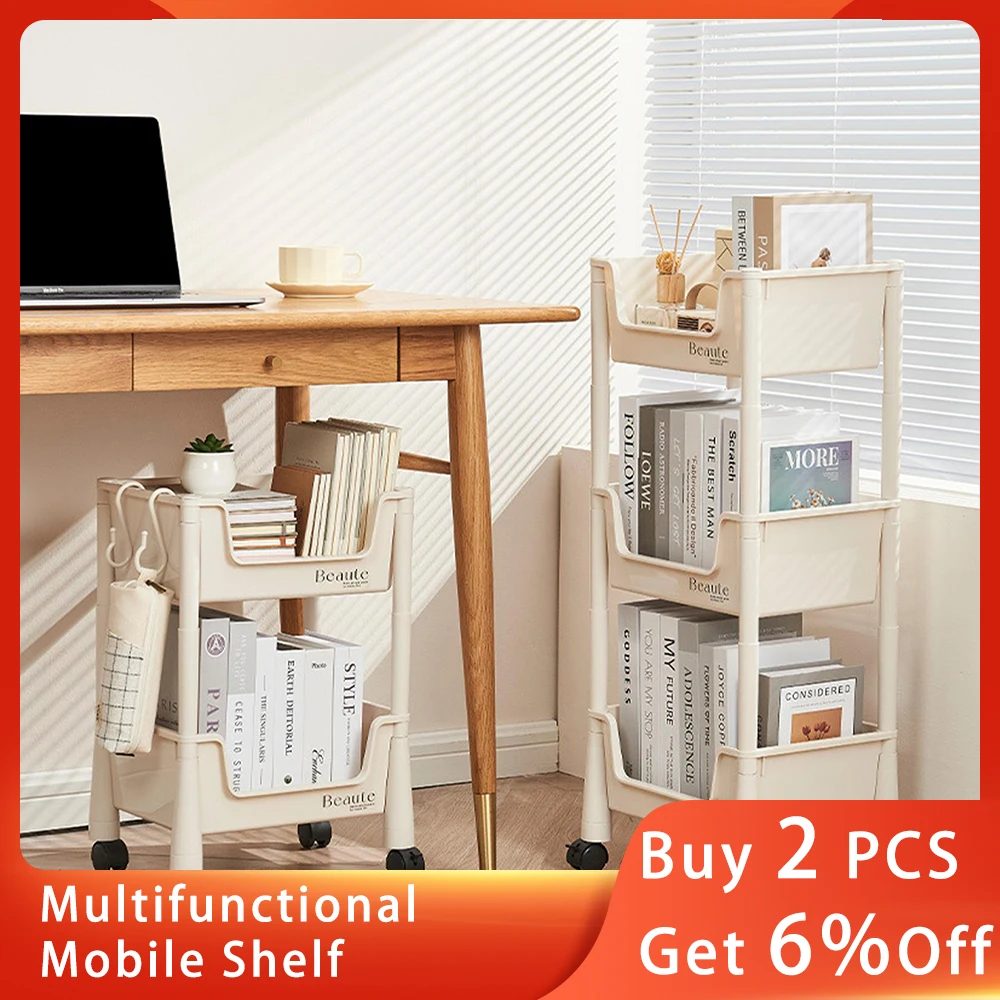 

Multifunctional Mobile Shelf Kitchen Bathroom Bedroom Multi-Layer Snacks Book Cosmetic Storage Rack with Wheels Organiser