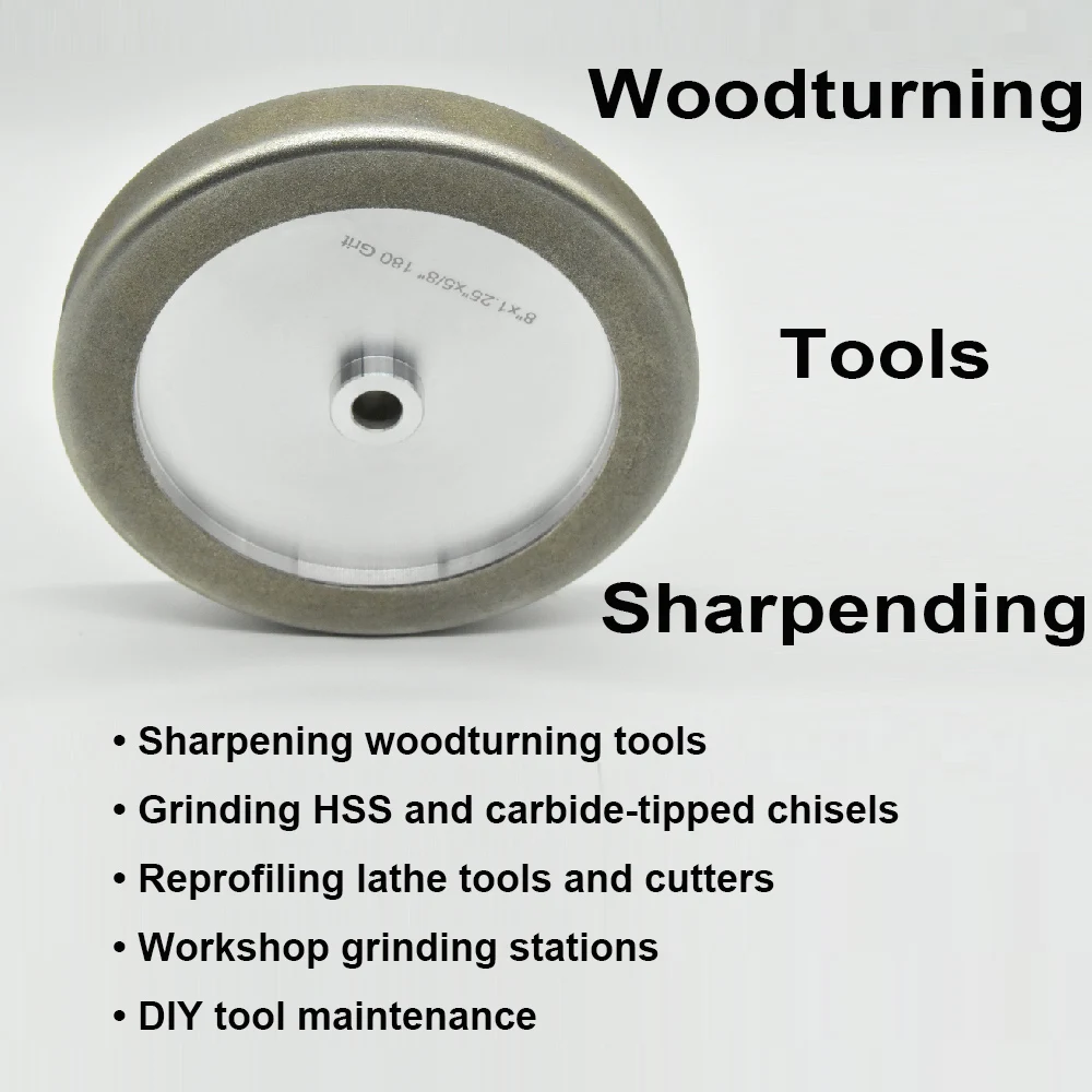 

CBN Grinding Wheel 8 inch x 1.25’’ Thick Radius Edge R1/4’’ | 5/8’’ Bore Sharpening Disc for HSS & Carbide Lathe Tools