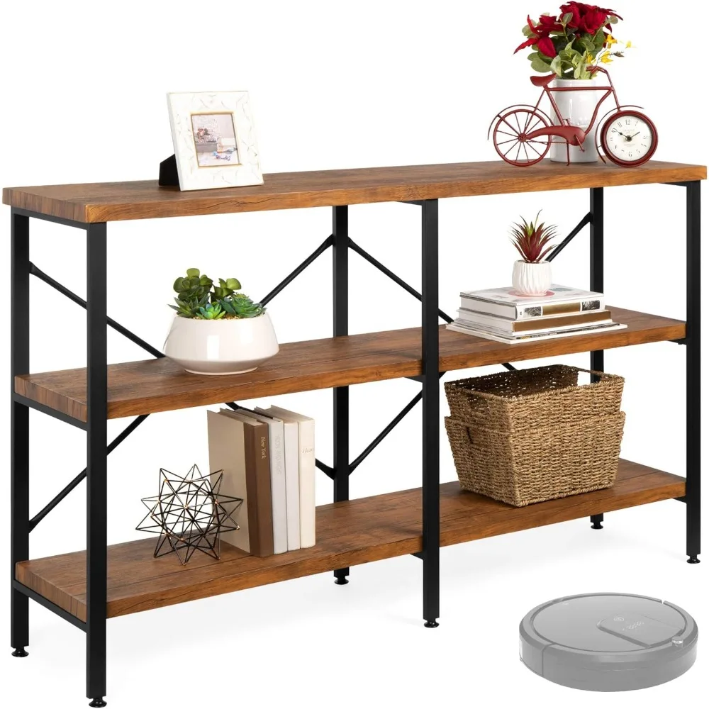 

Large Console Table, 3-Tier 55in Rustic, Industrial Sofa Table Storage for Living Room, Entryway, Foyer, Hallway w/EVA Non