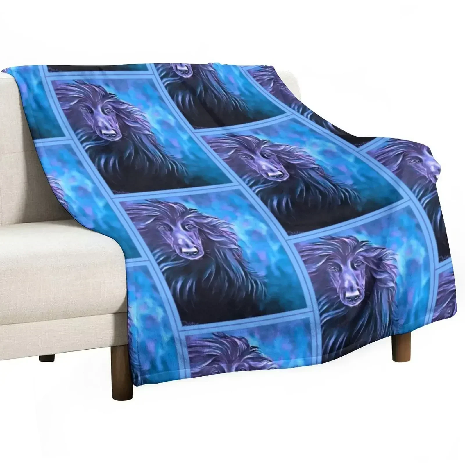 

Ice Blue/black Afghan Hound Head. Throw Blanket manga Decorative Throw For Sofa Thin Luxury Brand Blankets