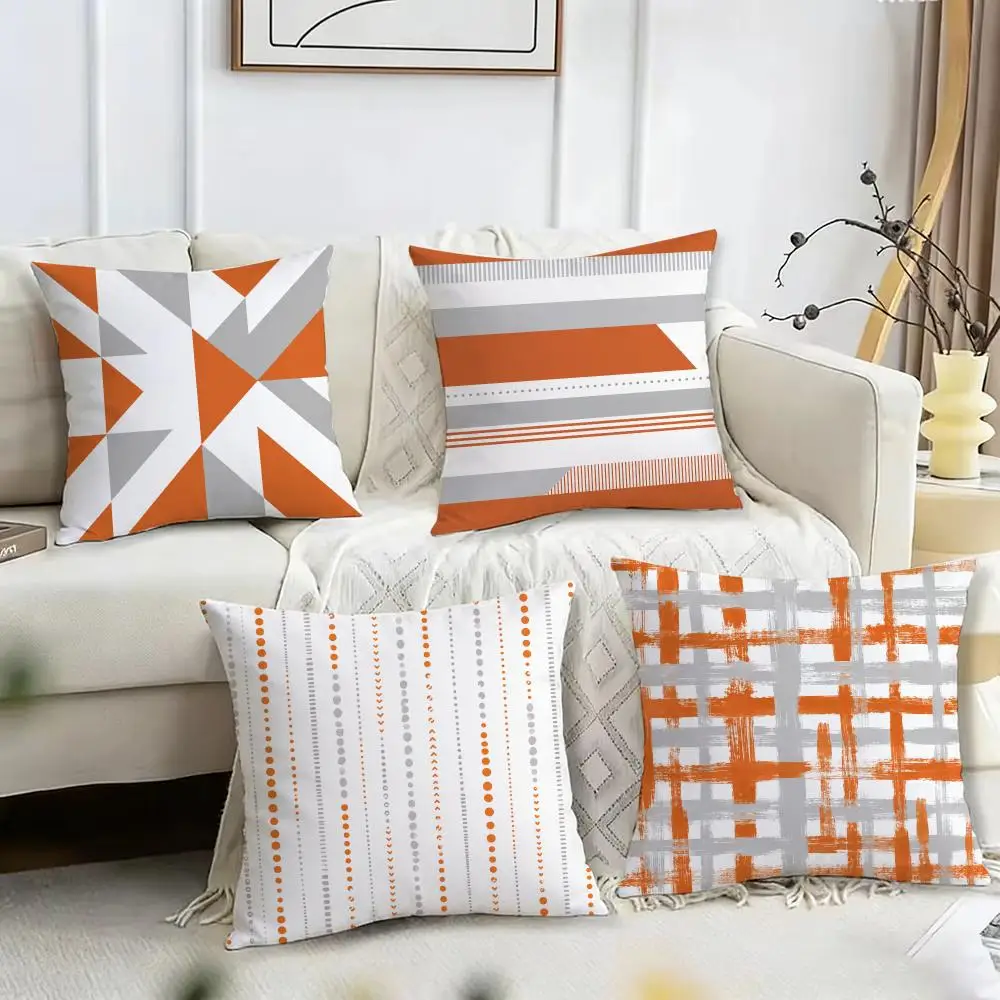 Burnt Orange Geometric Abstract Cushion Cover Pillow Case Short Plush Square Throw Pillow Covers Pillowcase Sofa Home Decor Gift