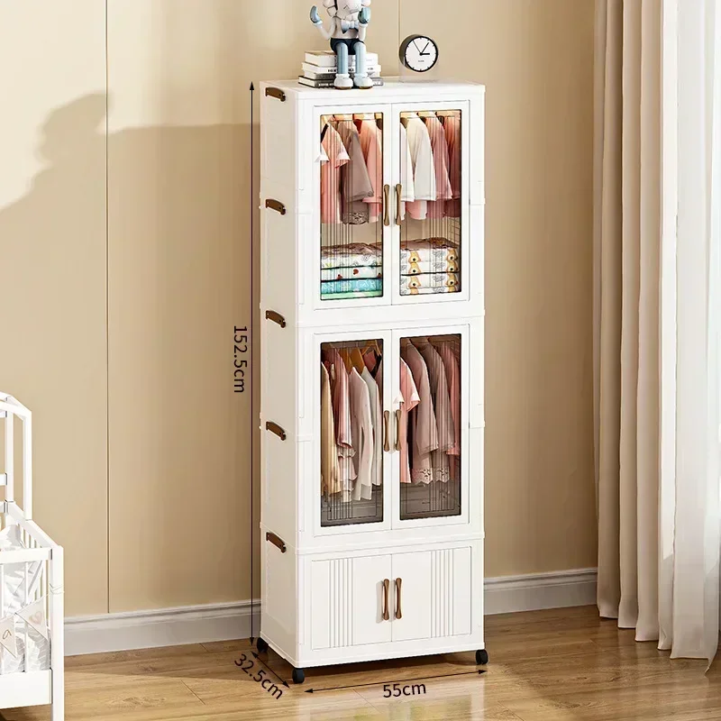 Room Organiser Wardrobe , Foldable Storage Rack with Lid with Double Door Closet Cabinet Bin for Bedroom, Children's Room, Study