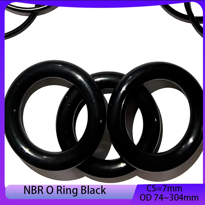 

NBR O Ring Gasket Nitrile Rubber Round O Type Corrosion Oil Resist Sealing Washer Black Thickness CS 7mm OD 74~304mm 5Pcs