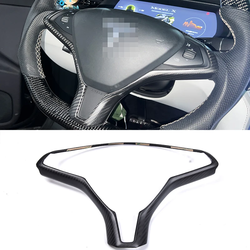 Automotive interior accessories carbon fiber steering wheel panel frame decorative patch is suitable for Tesla modelo S X 2013