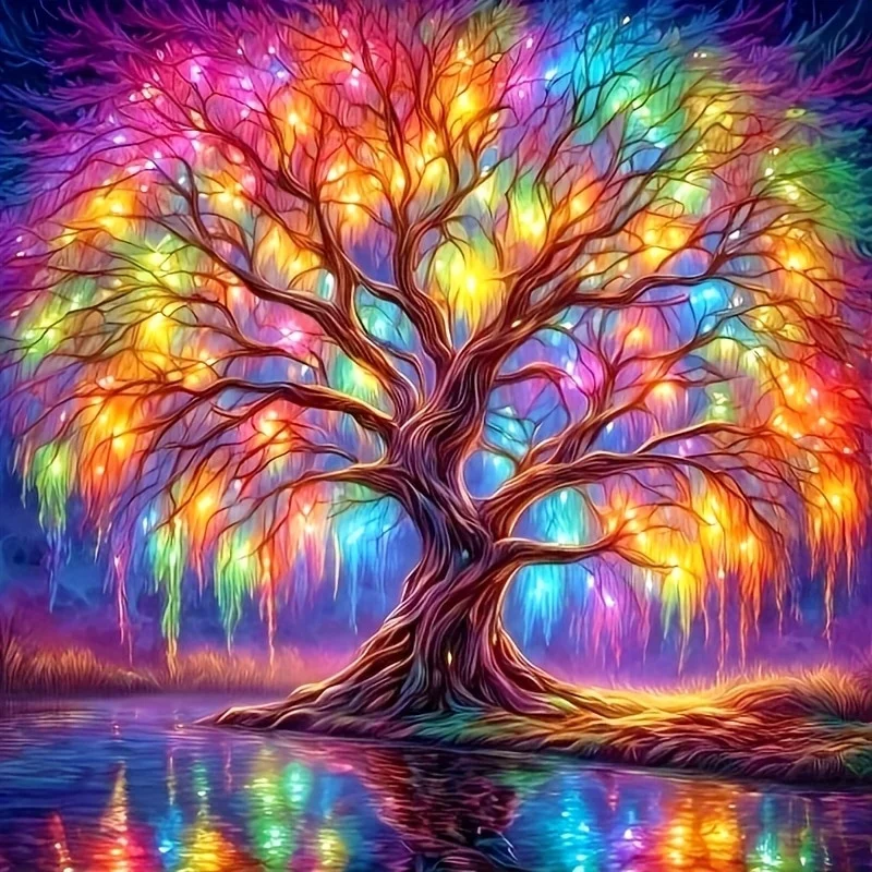 RUOPOTY Full Diamond Embroidery Colorful Tree Landscape Painting Embroidery Set Modern Picture Handicraft Kit