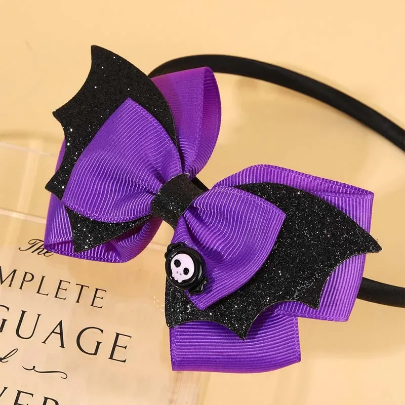 ncmama 3Pcs Halloween Bat Bow Hairpin Headbands Halloween Hair Bow for Girls Sweet Hair Hoop Hairband Halloween Hair Accessories