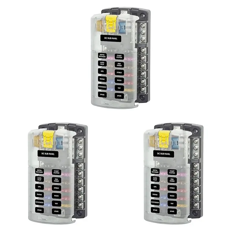 

3X Car Boat Fuse Box Holder 5026 ST Blade Fuse Block 32V100A 12 Circuit With Ground And Cover-A08Q