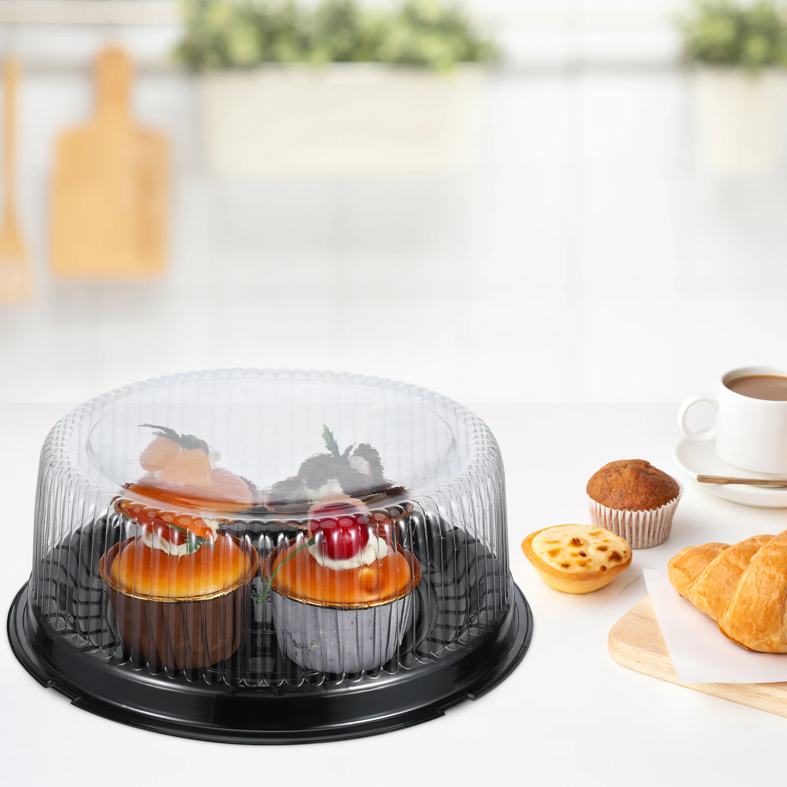 

10pcs 6 Cake Containers With Lids Inch Cake Boxes Black Base Clear PET Plastic Containers for Parties Gift Wrapping