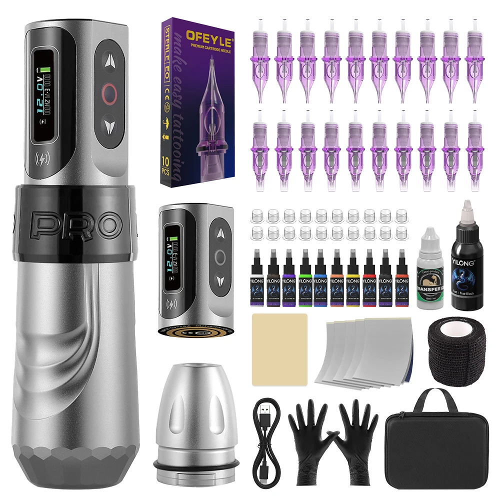 

YILONG Wireless Tattoo Machine Pen Full Completed Kit Custom Motor Makeup Pen 20pcs Cartridges For Tattoo Art