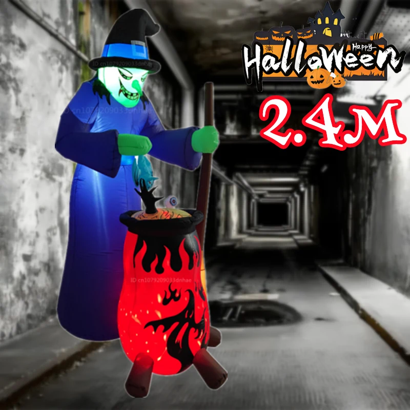 2.4M/8FT Halloween Witch Inflatable Decoration Model with LED Lights for Halloween Outdoor Garden Lawn Interest Decoration Props