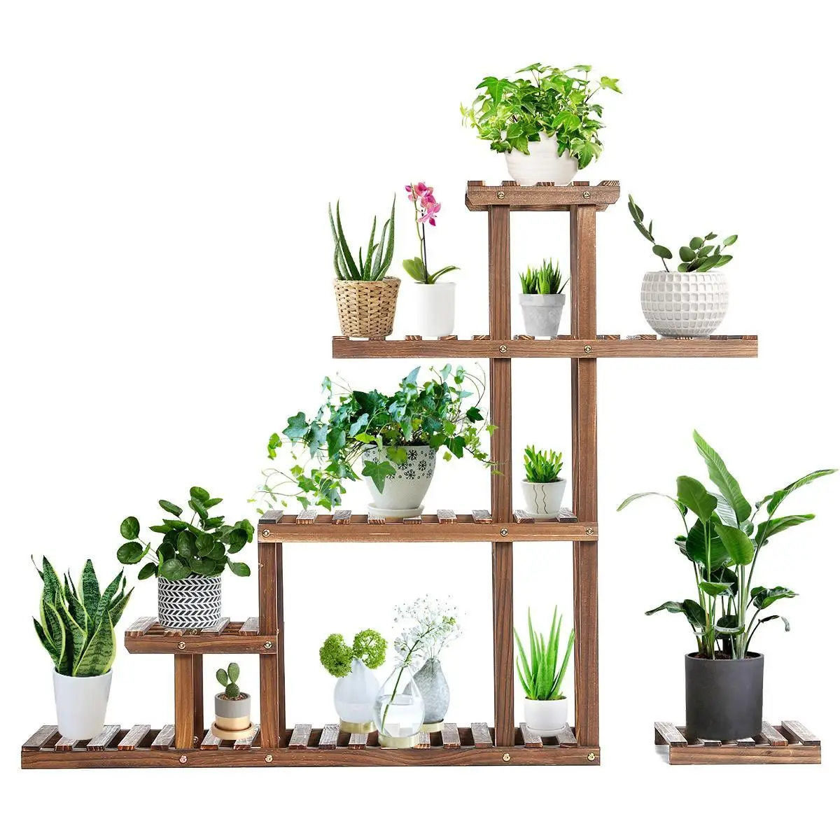 

Multi-layer Indoor Outdoor Wood Plant Stand Plant Flower Pot Display Rack Holder Carbonized Shelf for Patio Livingroom Balcony