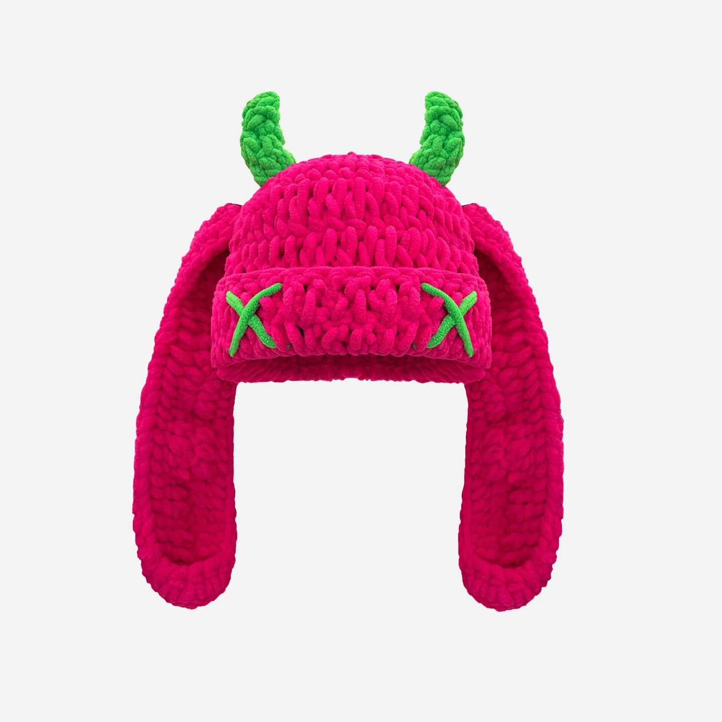 

Y2K Little Devil Long Bunny Ears Crochet Knit Beanies Cap for Women Autumn and Winter Warm Funny Pullover Party Hats Men