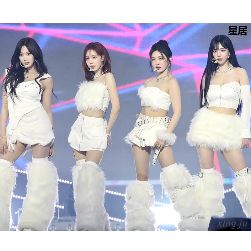 Kpop damska grupa jazzowa kostiumy do tańca biała smukła kamizelka krótkie bluzki seksowna na suwak krótka spódniczka występ na scenie stroje do klubów nocnych