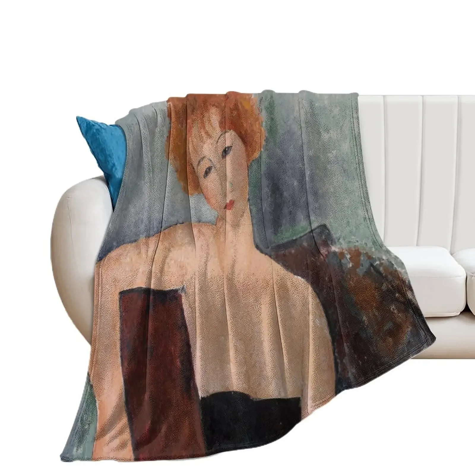 

Amedeo Modigliani. Redheaded Girl in Evening Dress, 1918. Throw Blanket Flannel Fabric Personalized Gift Blankets