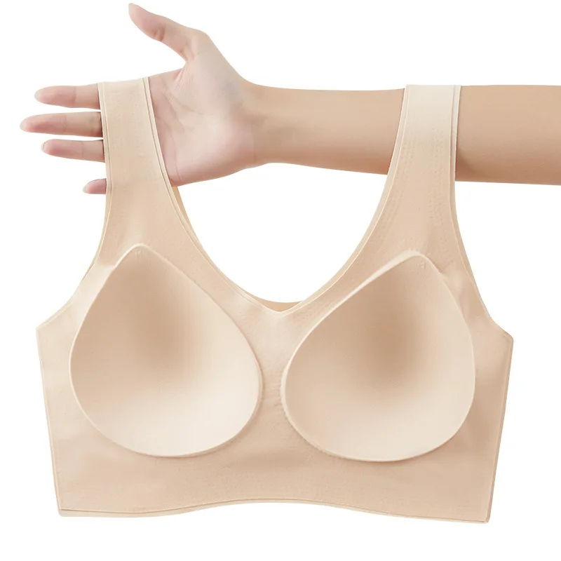 Beautiful Back Large Size Soft Support Push-up Bra for Women, Seamless One-piece, Wire-free, Adjustable Sports Thin Bra