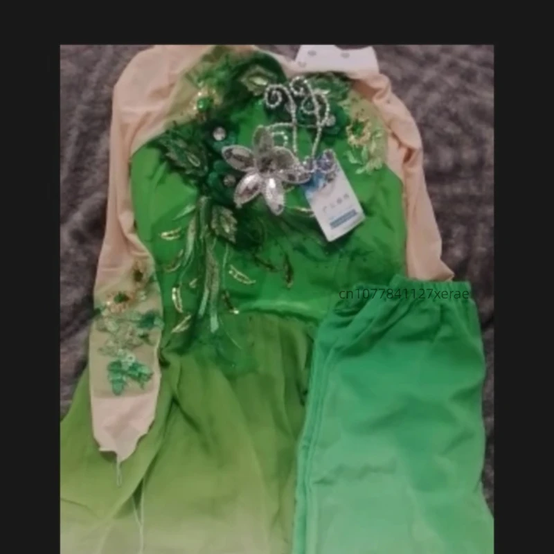 Children's Classical Dance Performance Costumes, Elegant Fan Umbrella Dance for Girls' Yangko, New Ethnic Dance Costumes