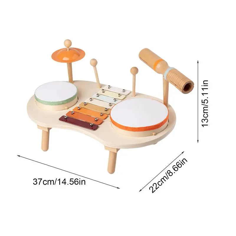 Musikalische Spielzeuginstrumente, Musikalische Kinder-Holzinstrumente, Trommelspielzeug-Set, Musik-Set aus Holz, sensorisches Spielzeug für Kleinkinder im Alter von 1–3 Jahren