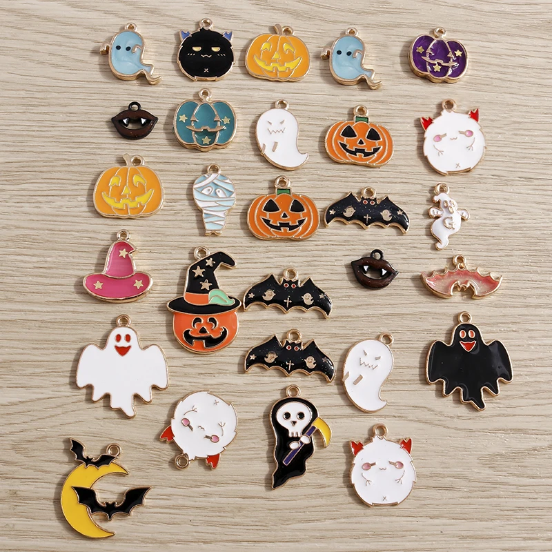 Tusember 10 Stück Halloween-Anhänger, handgefertigt, Geist, Teufel, Kürbis, Mumie, Fledermaus, Anhänger für Armband, Halskette, Ohrringe, Schmuckherstellung, DIY – Detail 2