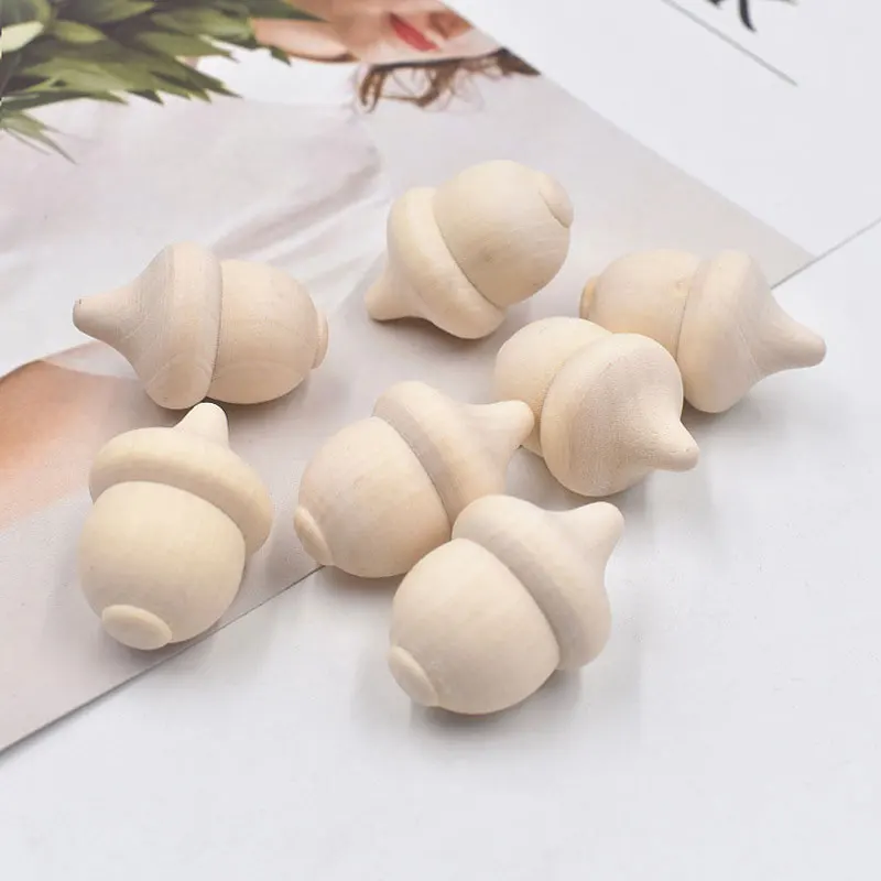 5Pcs Unfinished Wood Acorn DIY Handicraft Hand Painted Toy Car Wood for DIY Craft Wedding Party Home Decor 2.4x3.6cm