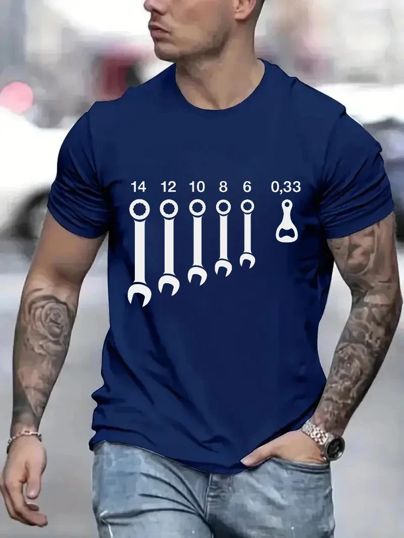 T Shirts for Men Clothing Wrench  Wrenches Beer Bottle Opener Tools Humorous T-Shirts Crewneck Tees Short Sleeve Oversized Tops