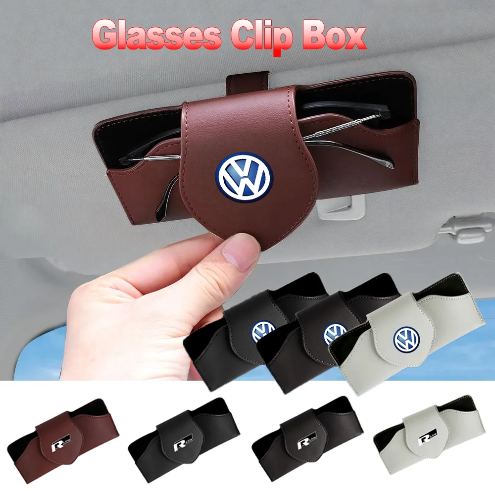 1 pz Pu pelle Auto visiera parasole occhiali Clip occhiali da sole proteggere custodia accessori Auto per VW RLINE POLO R Tiguan Jetta GTI TOURAN