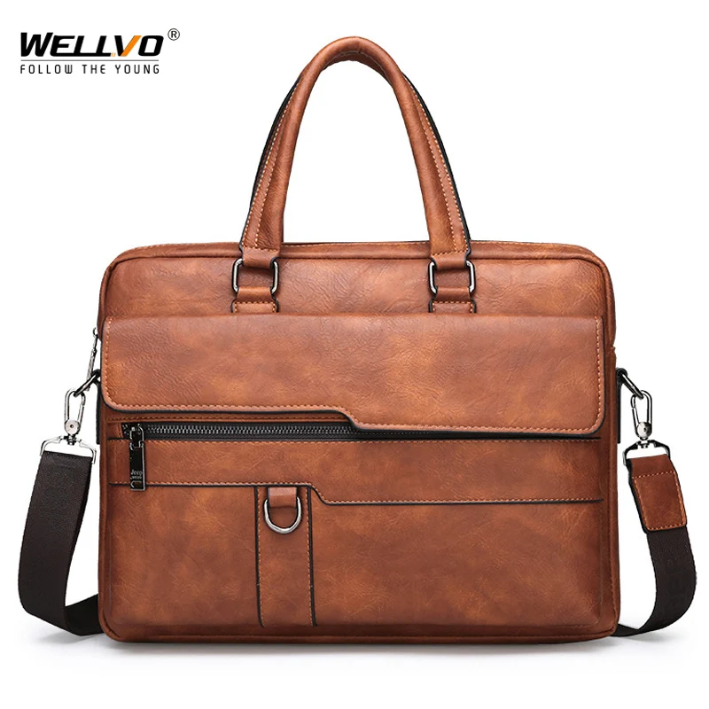 High Quality Leather Briefcase Men\'s Business Office Laptop Handbag 14 Inch Shoulder Bag Male Brand Tote For A4 File XA355C