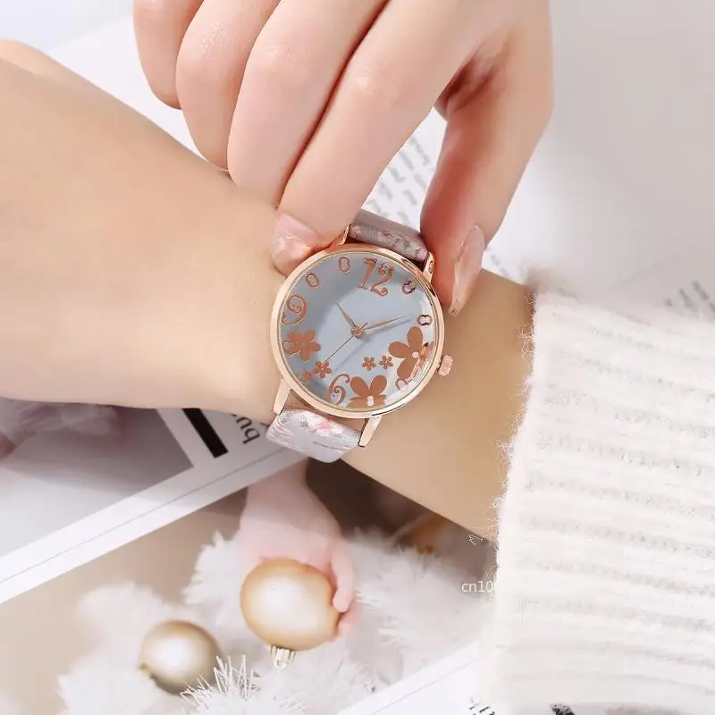 Colorful Flowers Women\'s Watches Printed Belt Quartz Wristwatches for Girls Ladies Watches Casual Clock Gift Relogios Feminino